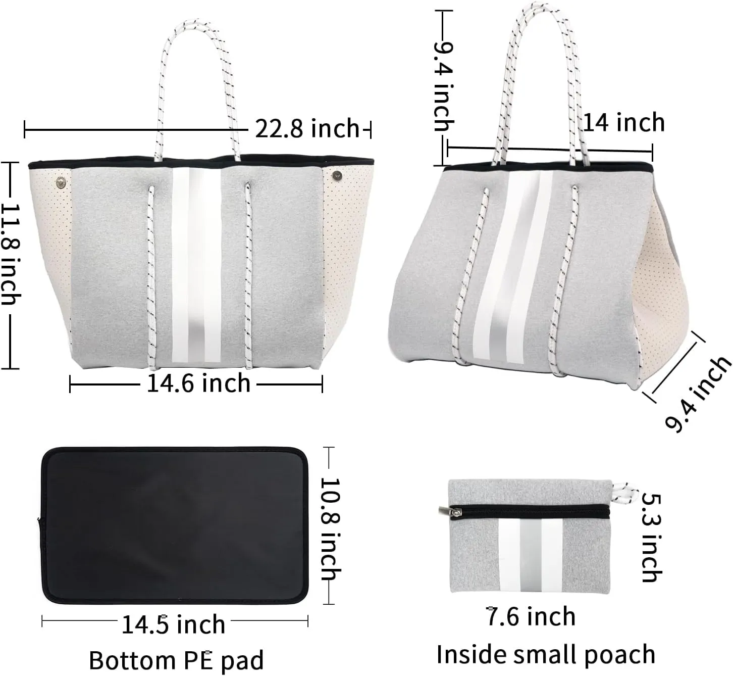IBEE Neoprene Tote Bag for Women - Large Handbag, Beach and Pool Tote, Foldable
