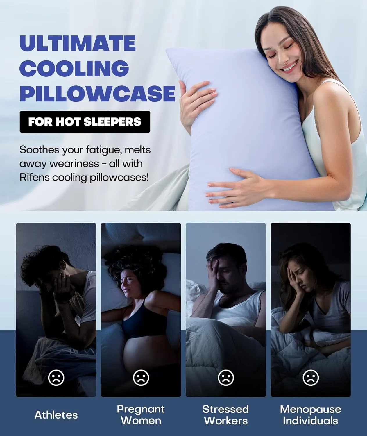 Ice Cooling Pillow Cases for Hot Sleepers, Stay Cool All Night, Smoother Than Silk Pillowcase, Luxurious Covers w/Hidden Zipper for Hair Skin, Birthday Gifts for Men Women Mom (Purple, Queen)