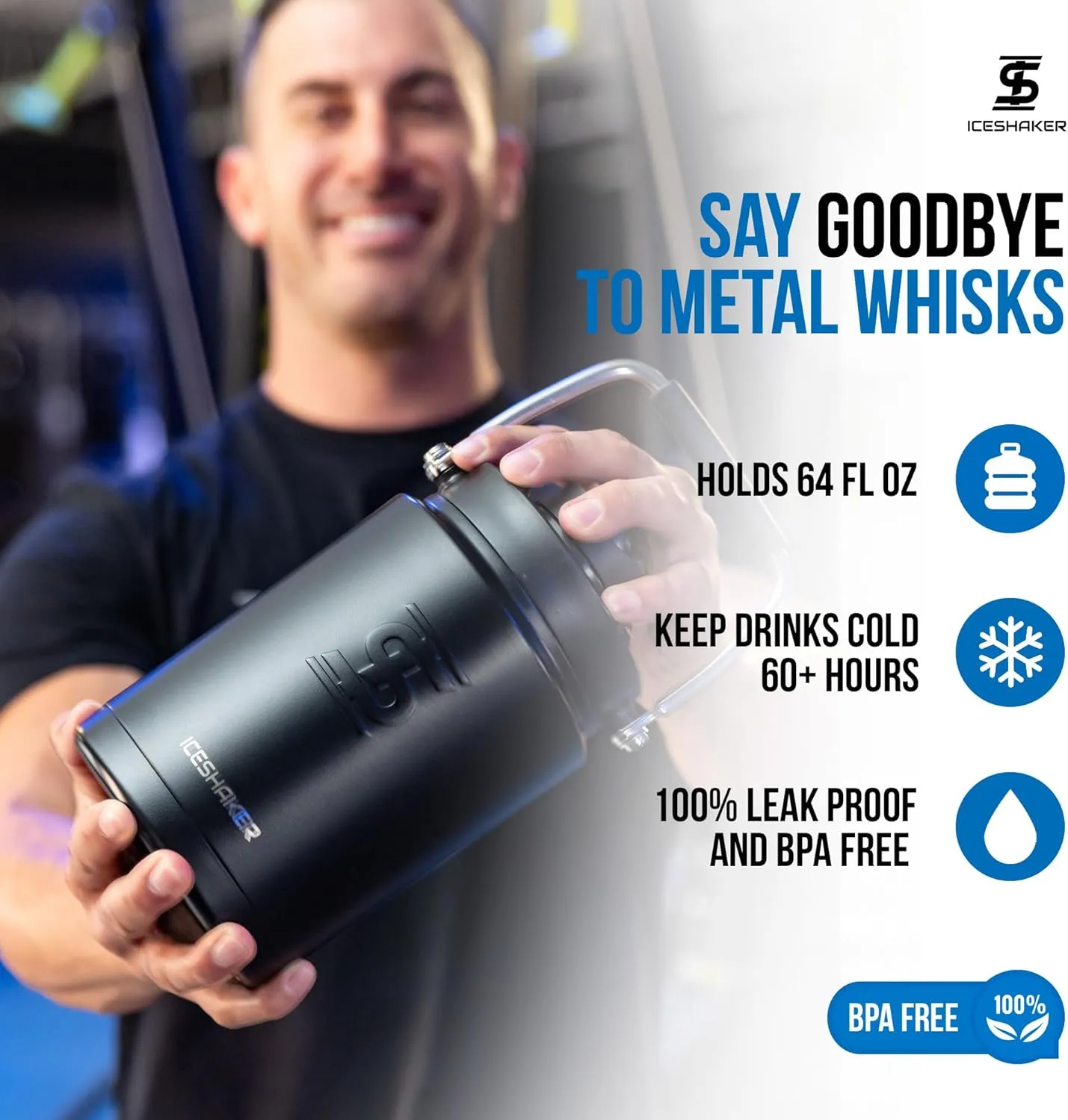 Ice Shaker Insulated Stainless Steel Gallon Water Jug | 128 Oz, Navy | Stays Cold for 60  Hours | Multi-purpose lid | Odor-Free Outdoor Water Jug for Sports, Camping, Hiking, Working Out