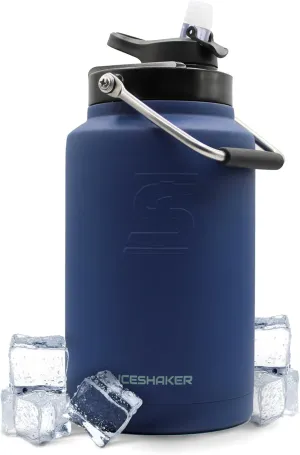 Ice Shaker Insulated Stainless Steel Gallon Water Jug | 128 Oz, Navy | Stays Cold for 60  Hours | Multi-purpose lid | Odor-Free Outdoor Water Jug for Sports, Camping, Hiking, Working Out