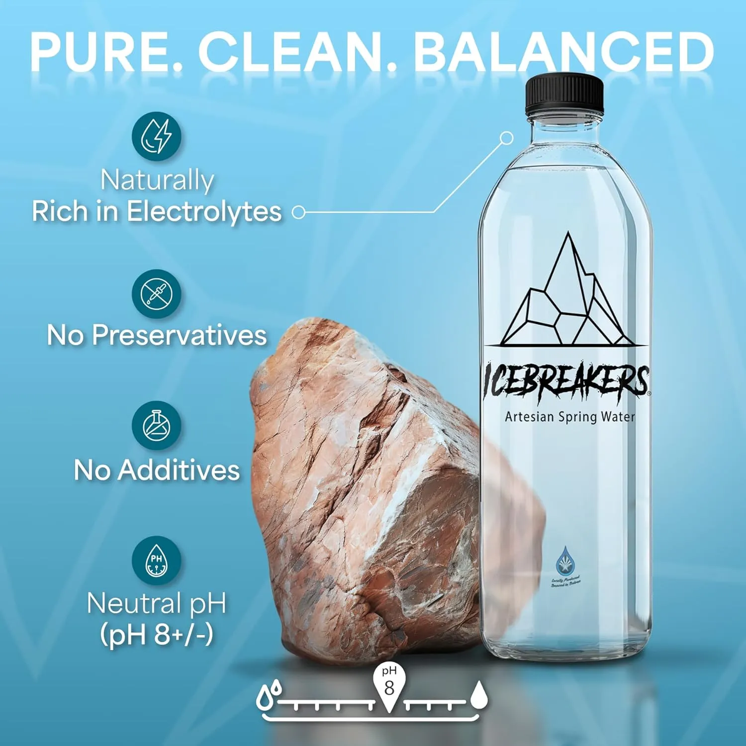 Icebreakers Premium Artesian Spring Water - Bottled Water Single Sourced from Sedona, Arizona - Naturally Infused with Electrolytes & Neutral pH for Optimal Hydration & Health (33 Fl. Oz (Pack of 12))