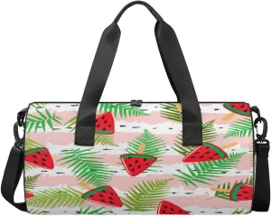 Icecream Watermelon Sports Gym Bag Workout Lightweight Duffel Bags Shoulder Weekender Bag Travel Duffel Bag for Men and Women(Fern Leaves)