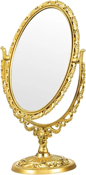 IMIKEYA 1pc European Style Vintage Gold Makeup Mirror Desktop Mirror Retro Double Sided Oval Shape for Home