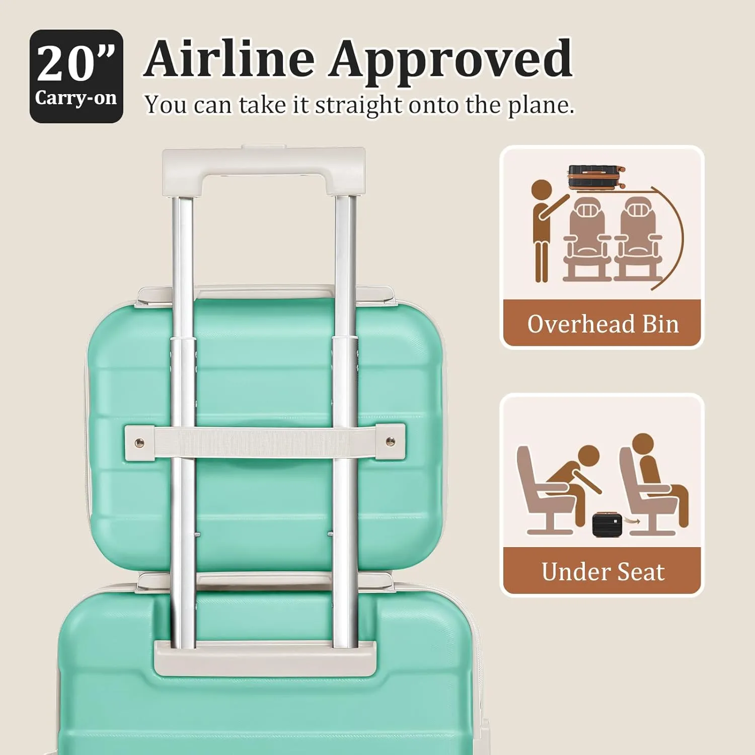 imiomo Carry on Luggage Airline Approved, Lightweight Hard Shell Carry-on Suitcase, 20 Inch Travel Luggage with Spinner Wheels and USB Port, Green