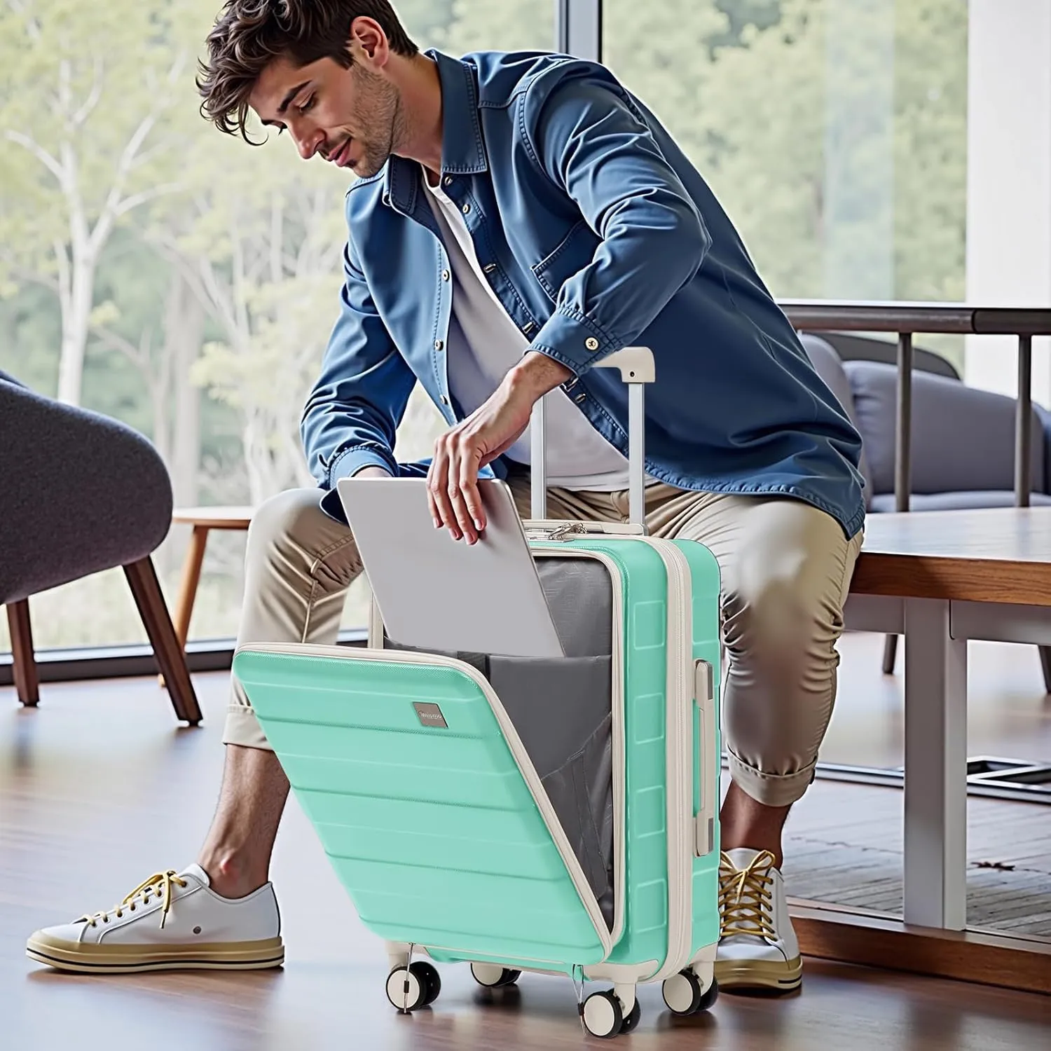 imiomo Carry on Luggage Airline Approved, Lightweight Hard Shell Carry-on Suitcase, 20 Inch Travel Luggage with Spinner Wheels and USB Port, Green