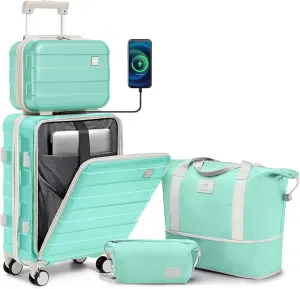 imiomo Carry on Luggage Airline Approved, Lightweight Hard Shell Carry-on Suitcase, 20 Inch Travel Luggage with Spinner Wheels and USB Port, Green