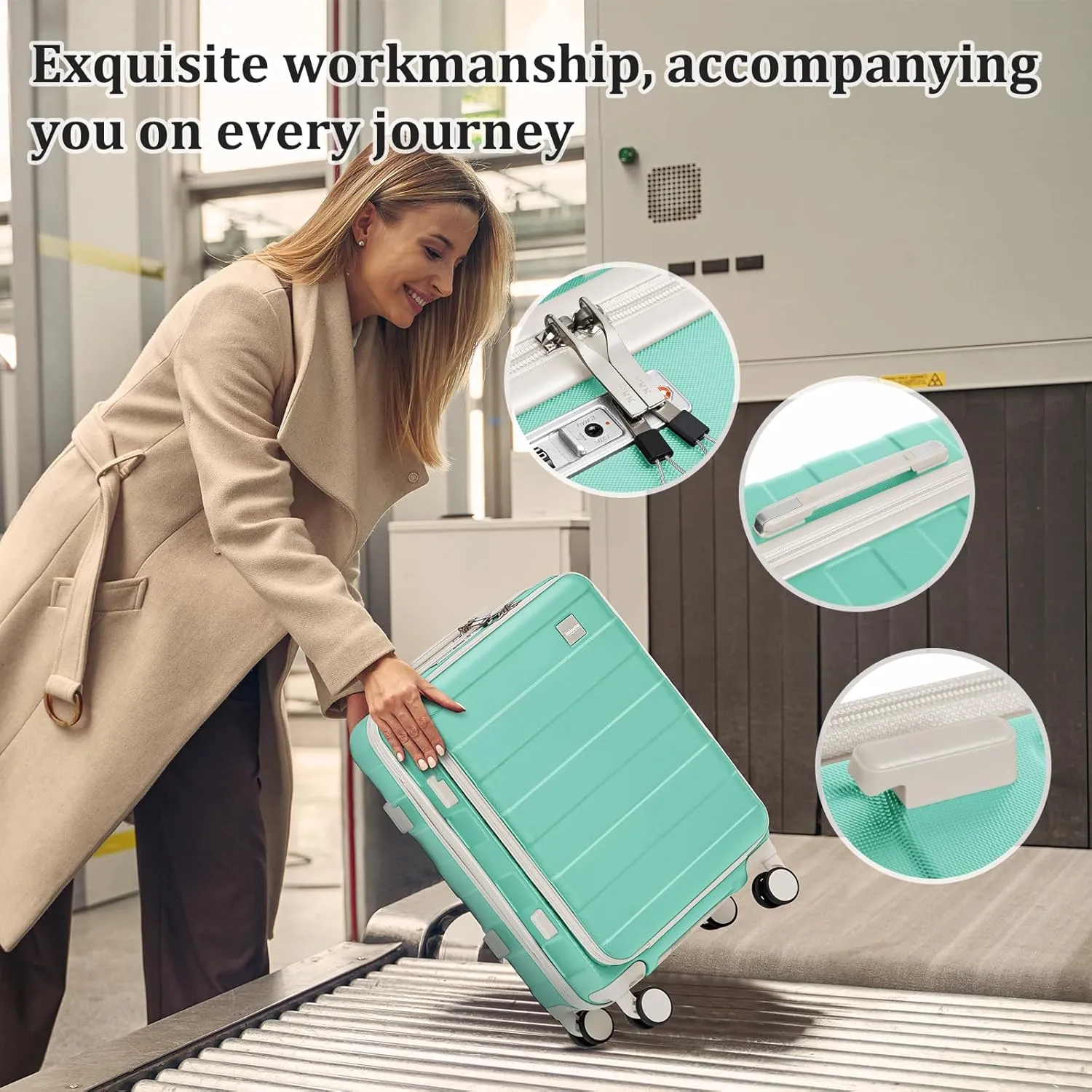 imiomo Carry on Luggage Airline Approved, Lightweight Hard Shell Carry-on Suitcase, 20 Inch Travel Luggage with Spinner Wheels and USB Port, Green