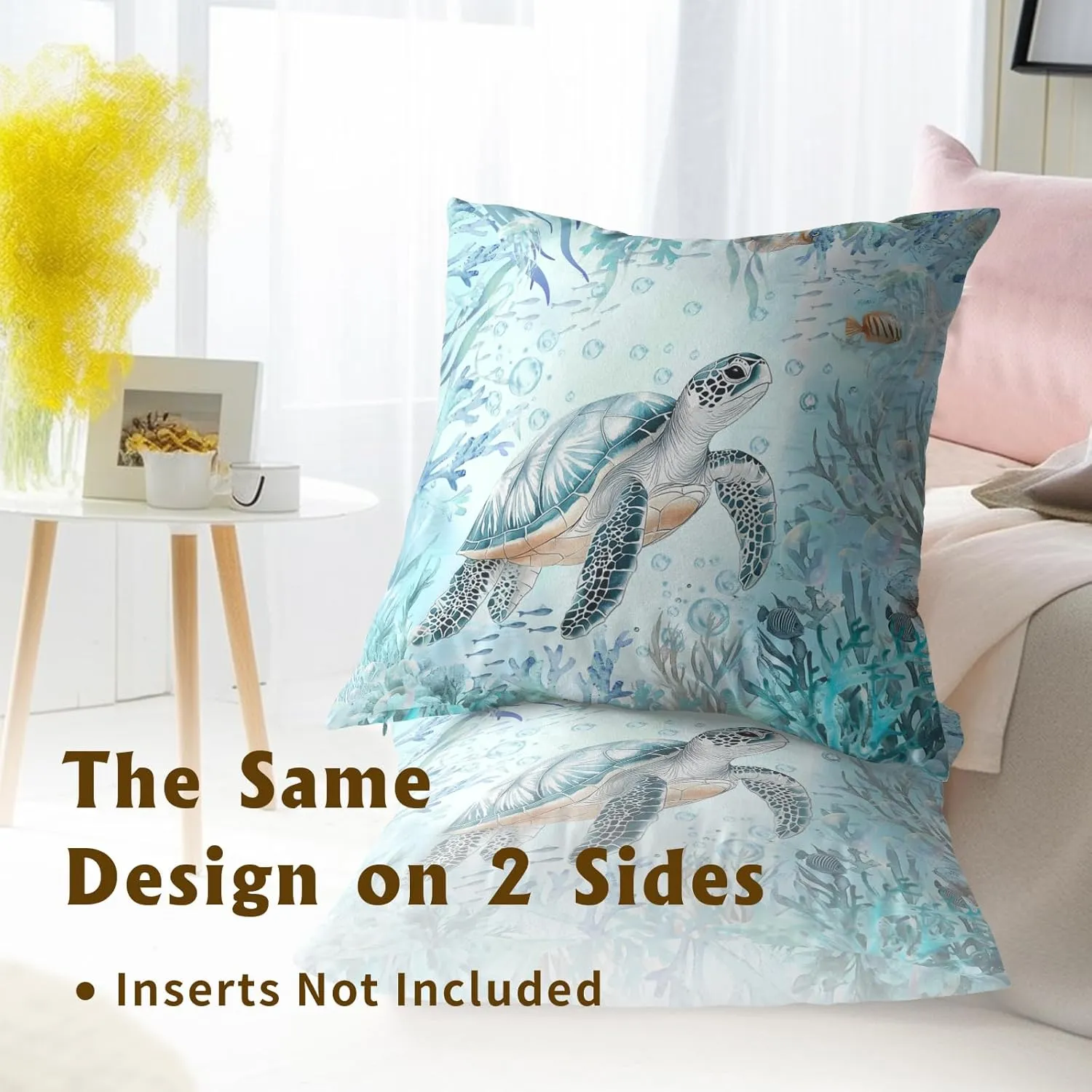 Imiss Sea Turtle Throw Pillow Cover 18x18 Inch Set of 2 Teal Blue Ocean Beach Coastal Decorative Outdoor Pillow Covers Square Cushion Pillow Cases for Patio Couch Sofa Bedroom