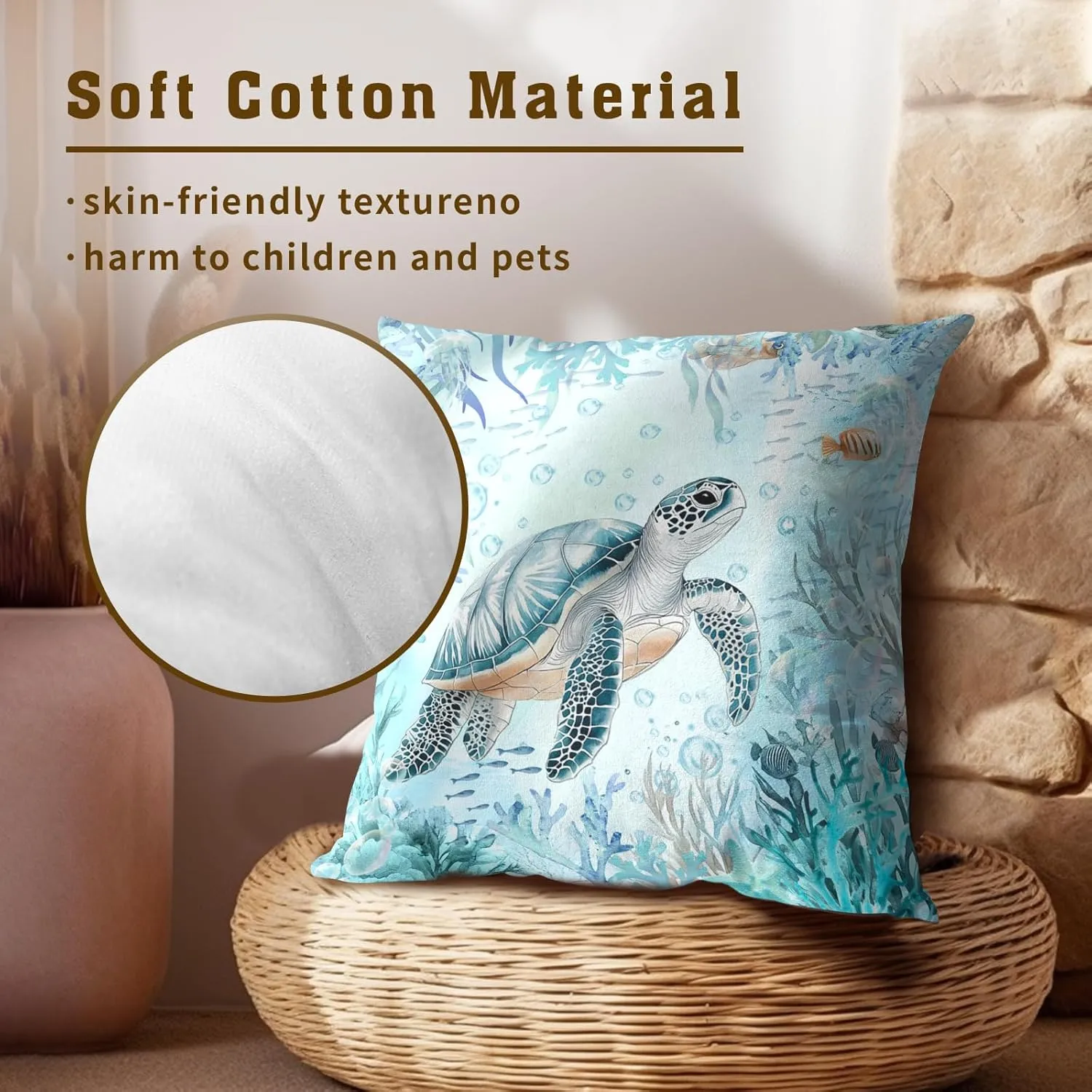 Imiss Sea Turtle Throw Pillow Cover 18x18 Inch Set of 2 Teal Blue Ocean Beach Coastal Decorative Outdoor Pillow Covers Square Cushion Pillow Cases for Patio Couch Sofa Bedroom