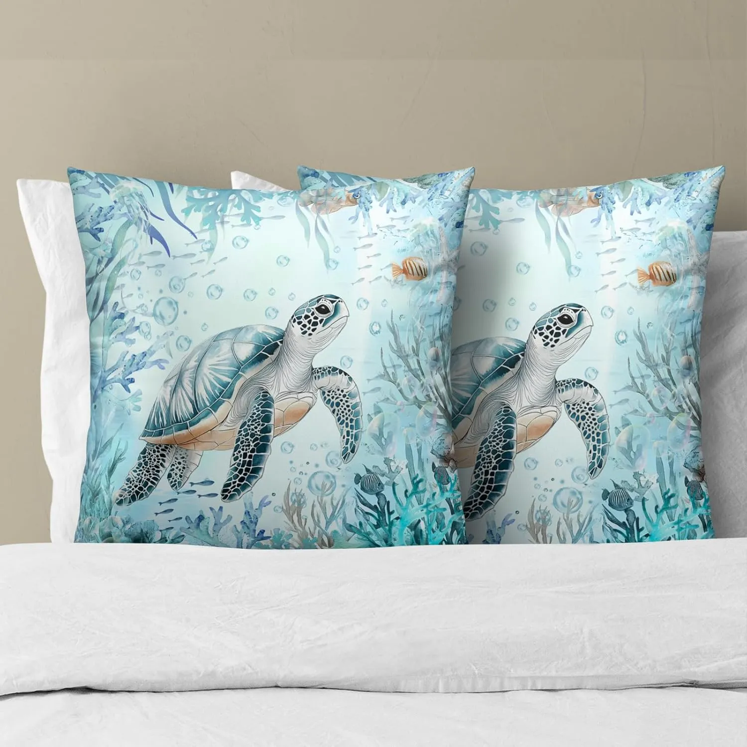 Imiss Sea Turtle Throw Pillow Cover 18x18 Inch Set of 2 Teal Blue Ocean Beach Coastal Decorative Outdoor Pillow Covers Square Cushion Pillow Cases for Patio Couch Sofa Bedroom