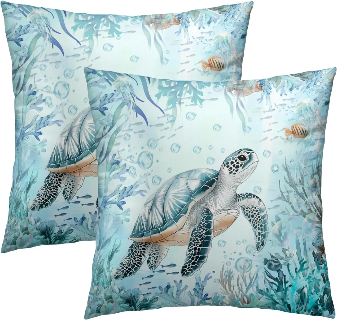 Imiss Sea Turtle Throw Pillow Cover 18x18 Inch Set of 2 Teal Blue Ocean Beach Coastal Decorative Outdoor Pillow Covers Square Cushion Pillow Cases for Patio Couch Sofa Bedroom