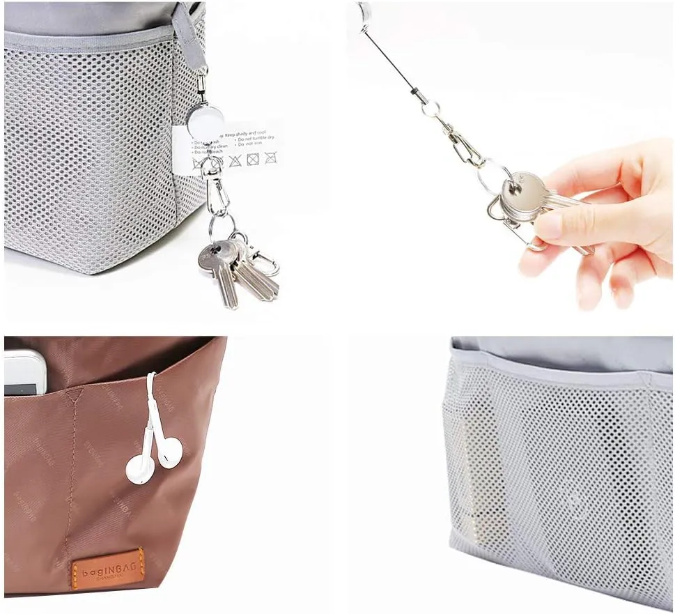 iN. Purse Organizer Insert with zipper, Nylon fabric Storage Bag with handles, for womens Handbags & Tote bags, neverfull, lightweight large sized Brown
