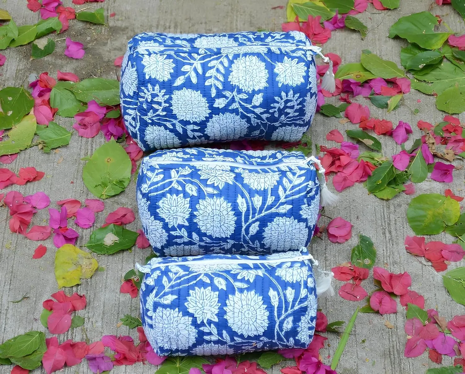 INDACORIFY 100% Cotton Block Print Cosmetic Toiletry Bags Boho Beauty Toiletry Kits Travel Case Pouch for Women's Printed Cotton Tote Bag (Pattern- 1)
