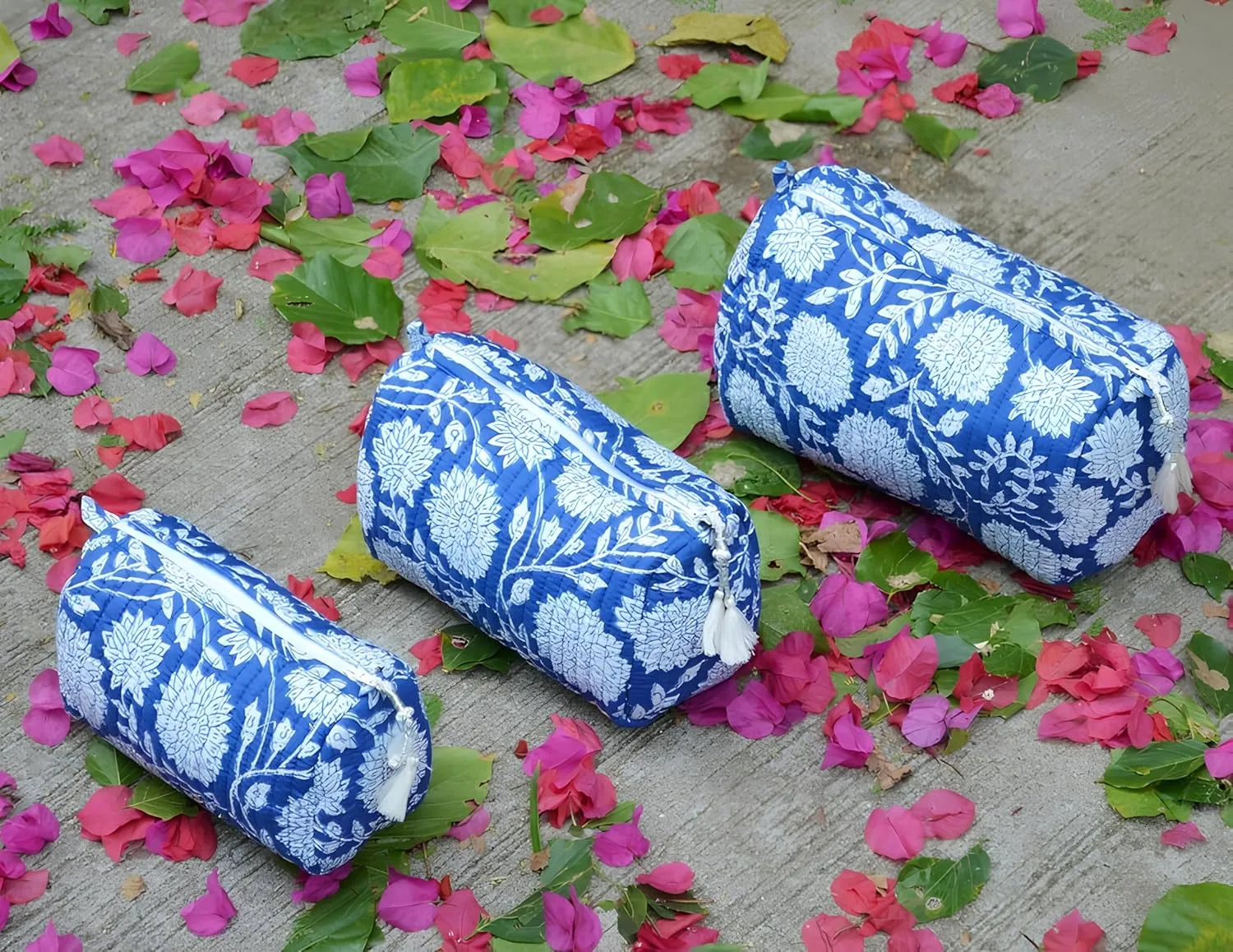 INDACORIFY 100% Cotton Block Print Cosmetic Toiletry Bags Boho Beauty Toiletry Kits Travel Case Pouch for Women's Printed Cotton Tote Bag (Pattern- 1)