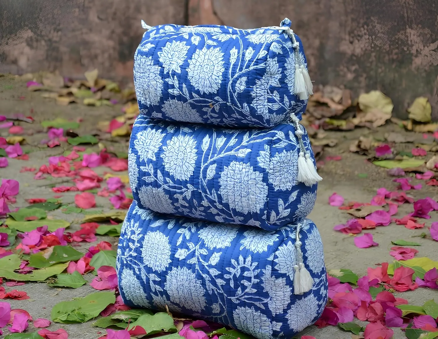 INDACORIFY 100% Cotton Block Print Cosmetic Toiletry Bags Boho Beauty Toiletry Kits Travel Case Pouch for Women's Printed Cotton Tote Bag (Pattern- 1)