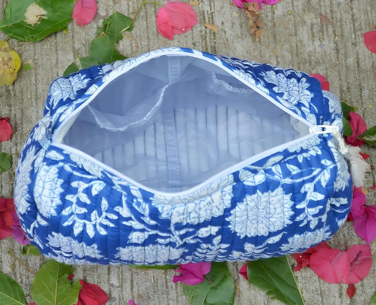 INDACORIFY 100% Cotton Block Print Cosmetic Toiletry Bags Boho Beauty Toiletry Kits Travel Case Pouch for Women's Printed Cotton Tote Bag (Pattern- 1)