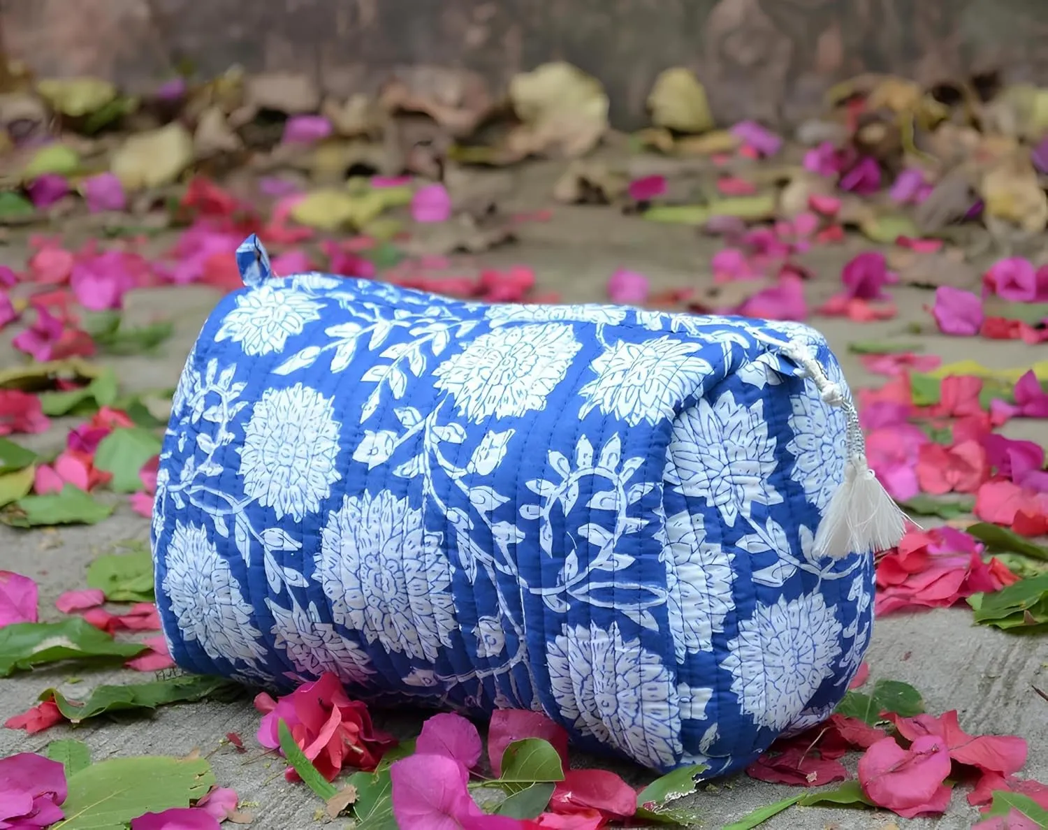 INDACORIFY 100% Cotton Block Print Cosmetic Toiletry Bags Boho Beauty Toiletry Kits Travel Case Pouch for Women's Printed Cotton Tote Bag (Pattern- 1)
