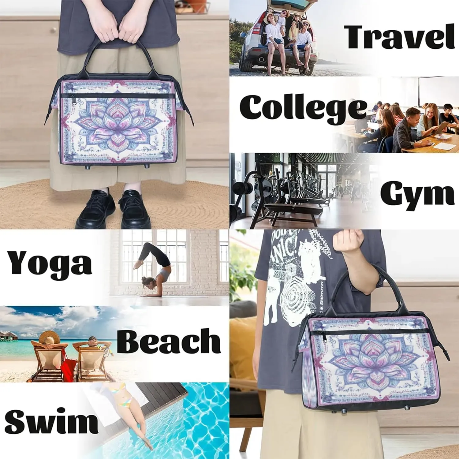 India Carpet Flower Travel Duffle Bag for Women, Ladies Overnight Weekender Bag Gym Sports Bags A-2