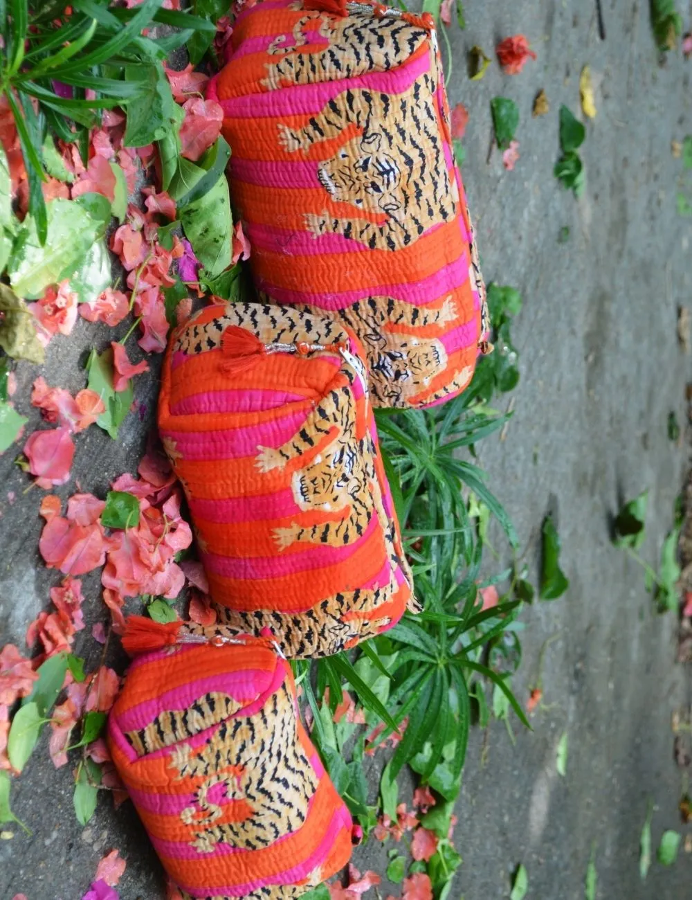 Indian Cotton Tiger Block Print Toiletry Bag Vintage Makeup & Travel Bag Quilted Wash Bag