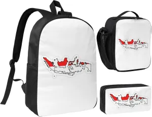 Indonesian Flag Map print Backpack Set Casual Shoulder Bag Lunch Bag Pen Pouch 3 in 1 Set 17inch for Women Men College