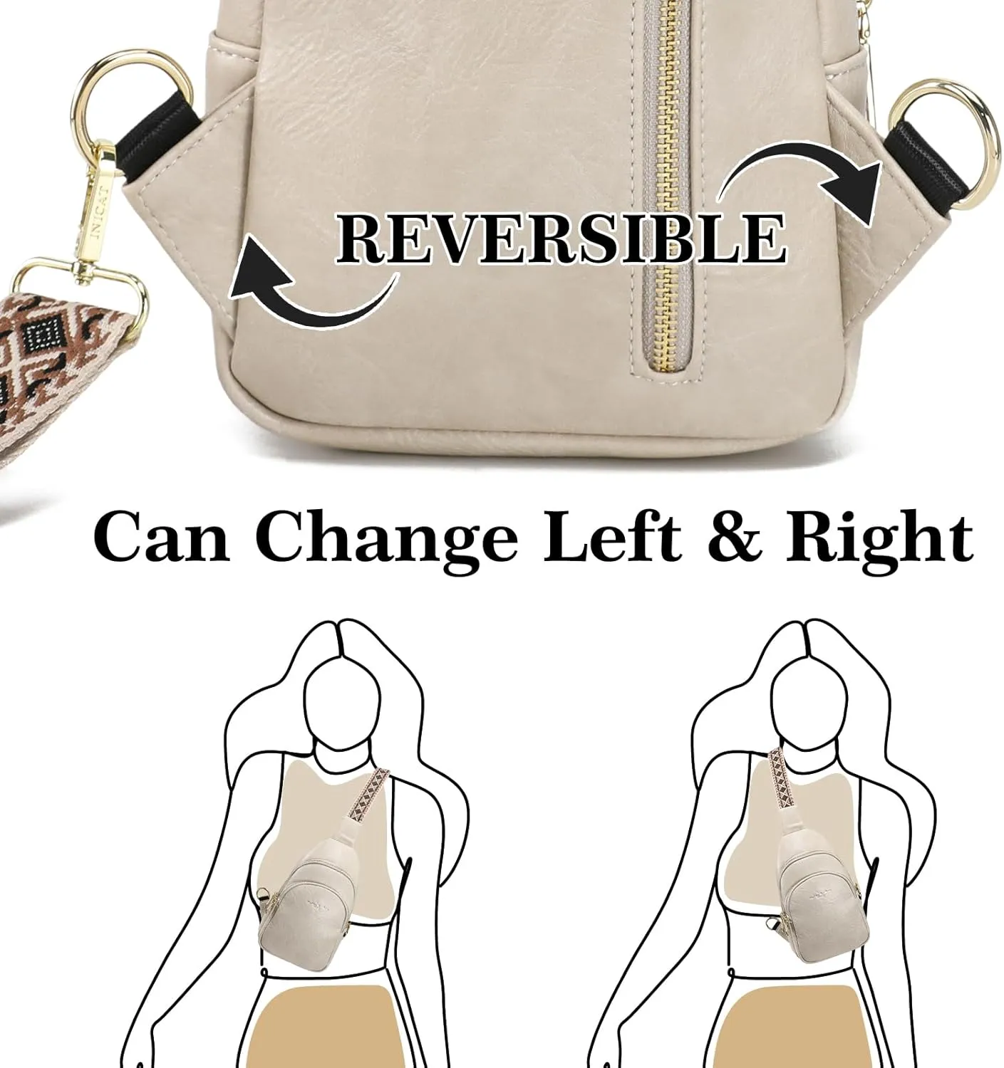 INICAT Crossbody Sling Bags Fanny Packs Leather Purses Chest Bag for Women
