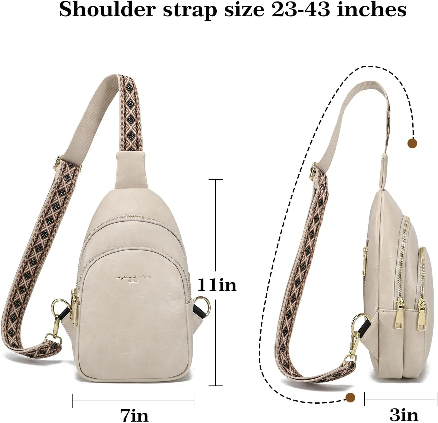INICAT Crossbody Sling Bags Fanny Packs Leather Purses Chest Bag for Women