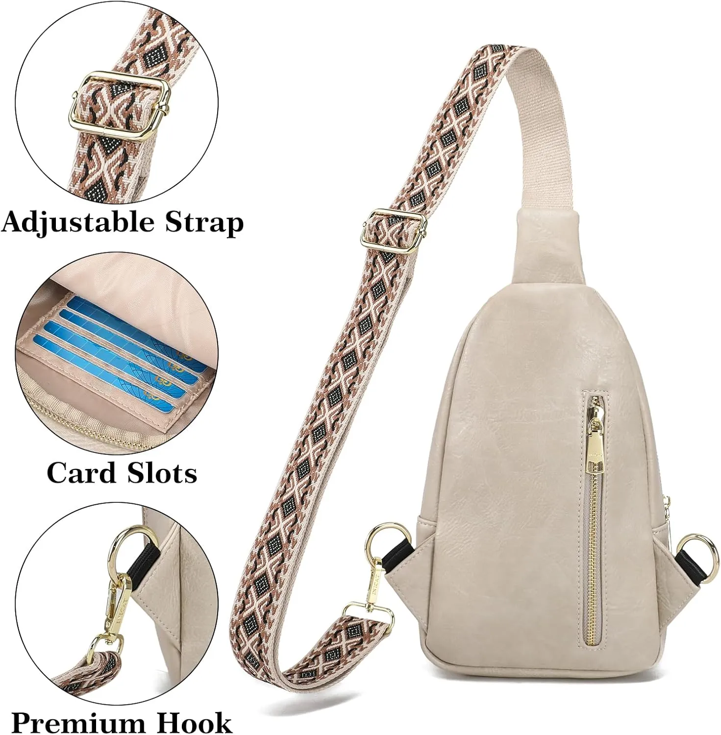 INICAT Crossbody Sling Bags Fanny Packs Leather Purses Chest Bag for Women
