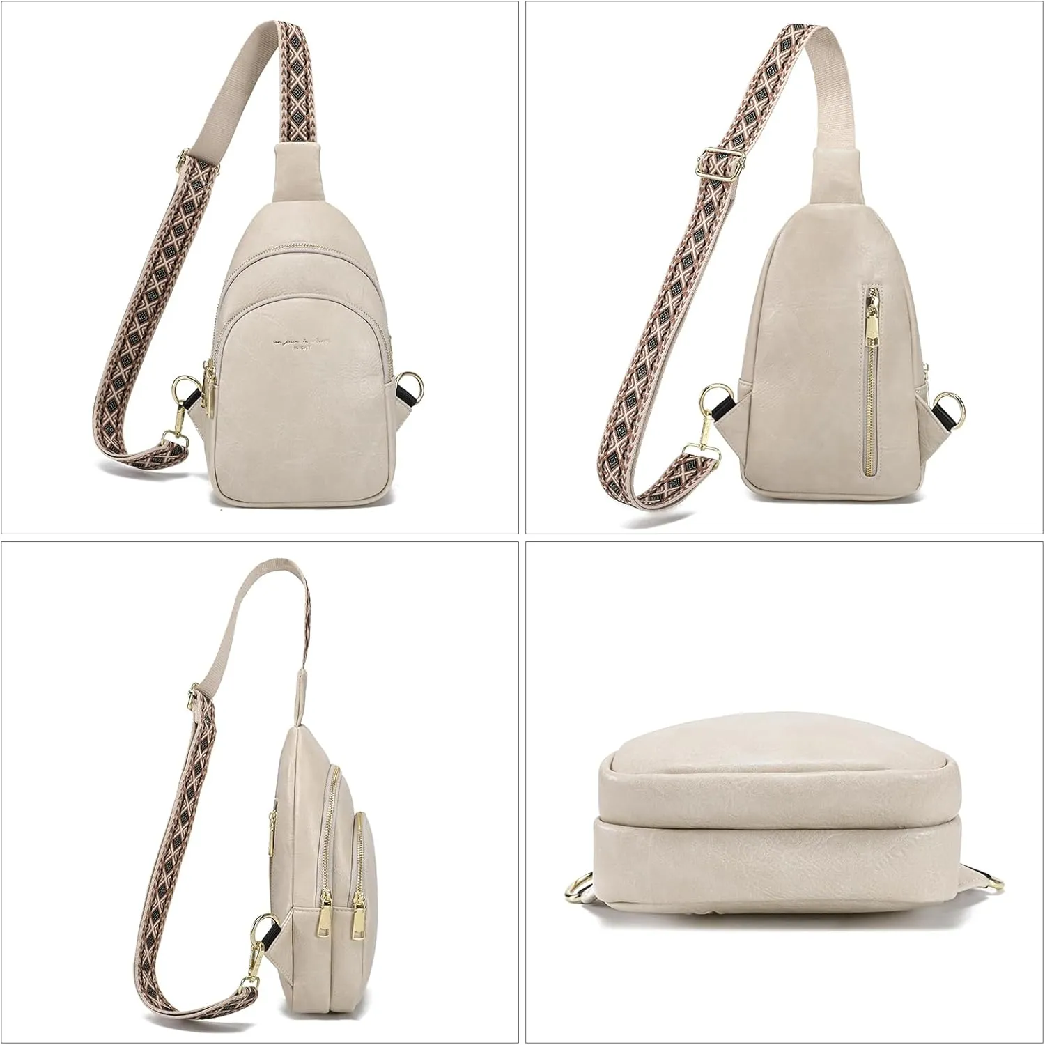 INICAT Crossbody Sling Bags Fanny Packs Leather Purses Chest Bag for Women