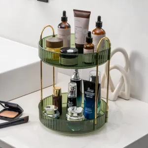 INVSSENE 360° Rotating Makeup Organizer, Bathroom Make Up Spinning Holder Rack, Large Capacity Cosmetics Storage Vanity Shelf Countertop, Fits Cosmetics, Perfume, Skincare, Lipsticks(2 Tiers, Green)