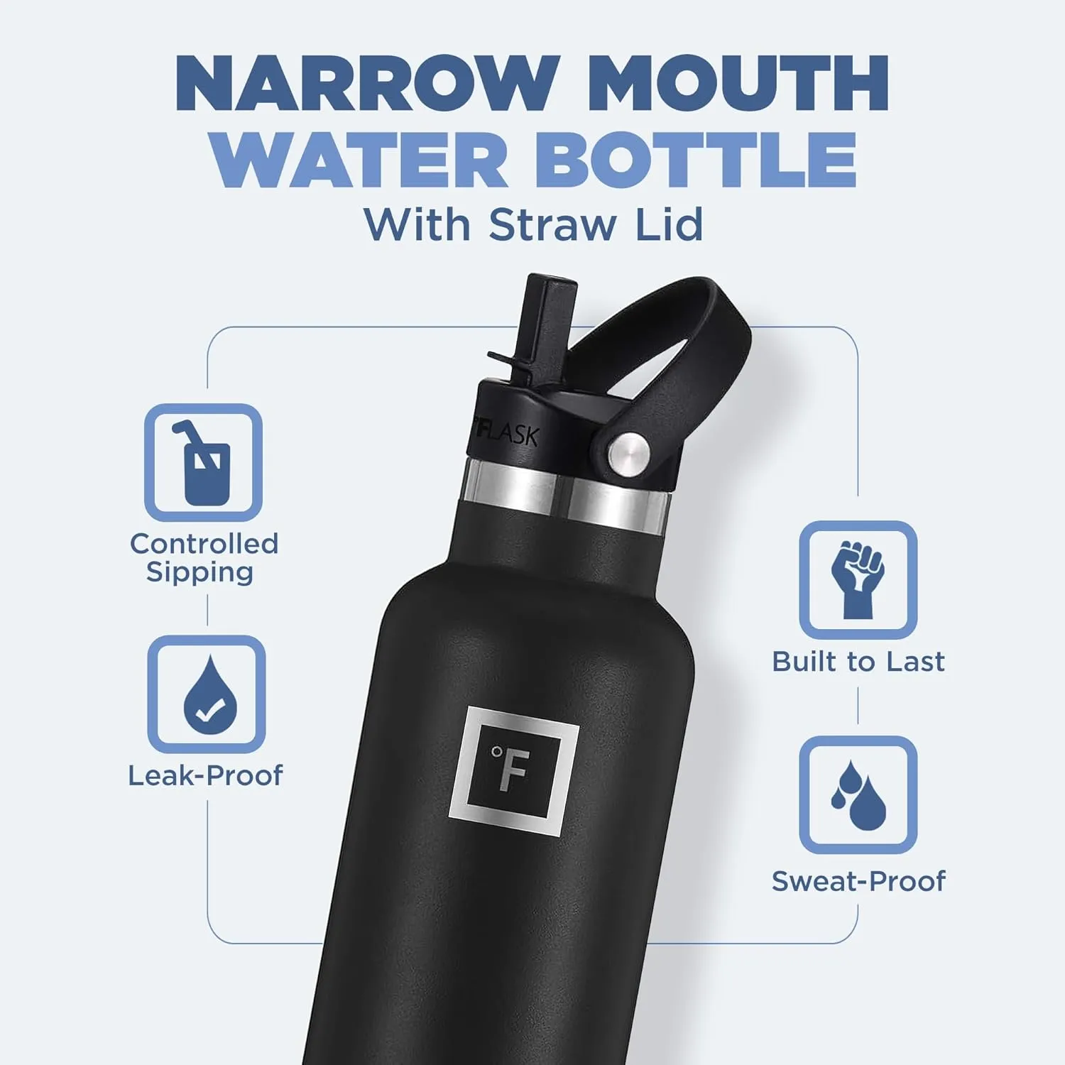 IRON °FLASK Camping & Hiking Hydration Canteens - 3 Lids (Narrow Straw Lid) Leak Proof Vacuum Insulated Stainless Steel - Hot & Cold Double Walled Sports Water Bottle - Elemental Gray, 20 Oz