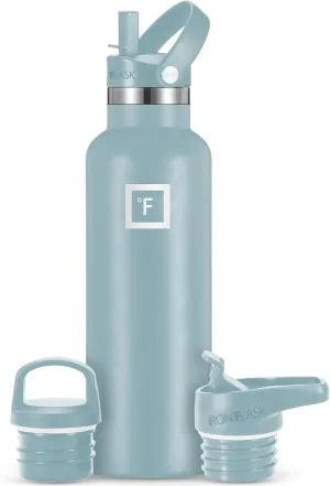 IRON °FLASK Camping & Hiking Hydration Canteens - 3 Lids (Narrow Straw Lid) Leak Proof Vacuum Insulated Stainless Steel - Hot & Cold Double Walled Sports Water Bottle - Elemental Gray, 20 Oz