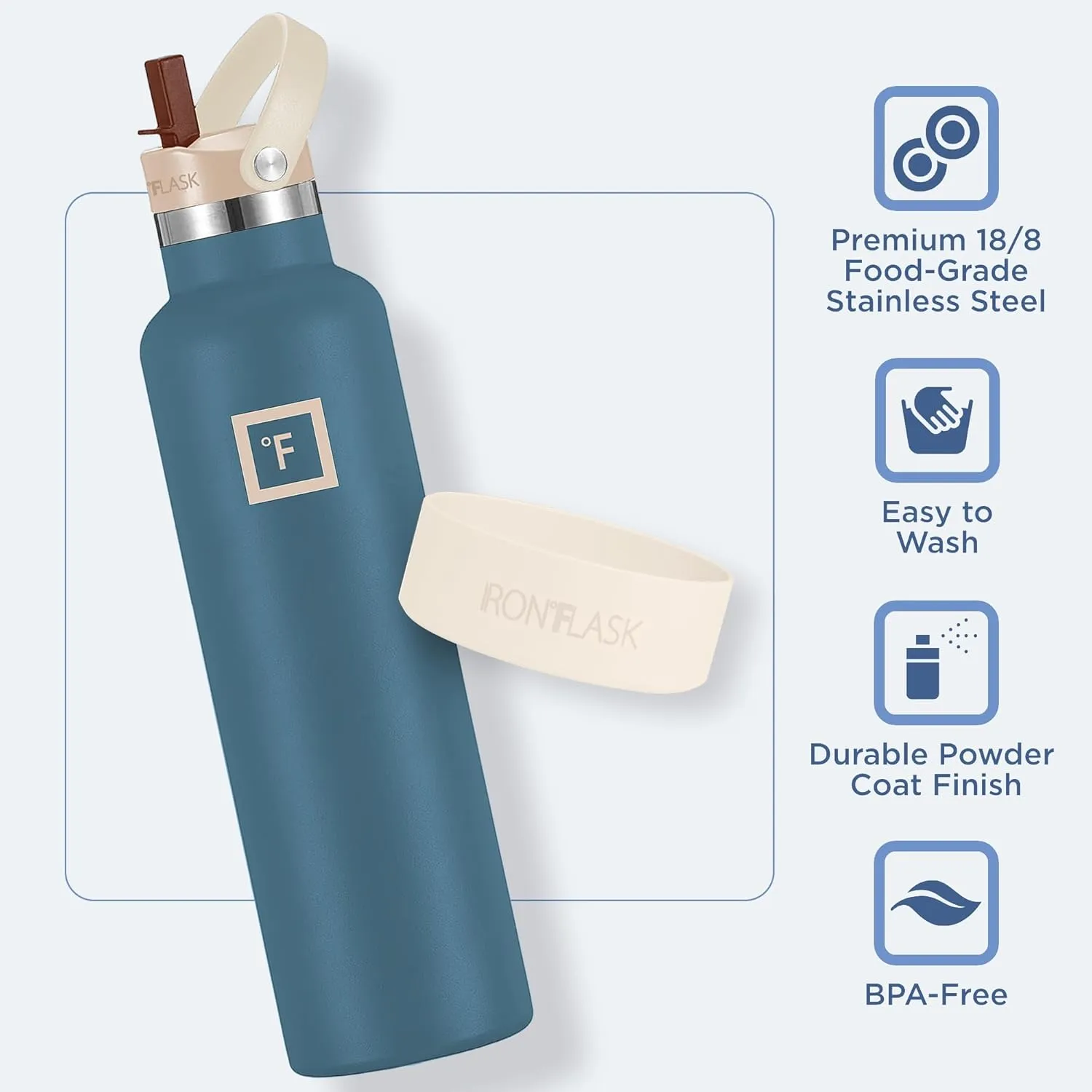 IRON °FLASK Camping & Hiking Hydration Canteens - Narrow Straw Lid & Boot - Leak Proof Vacuum Insulated Stainless Steel - Hot & Cold Double Walled Sports Water Bottle - Desert Oasis, 24 Oz