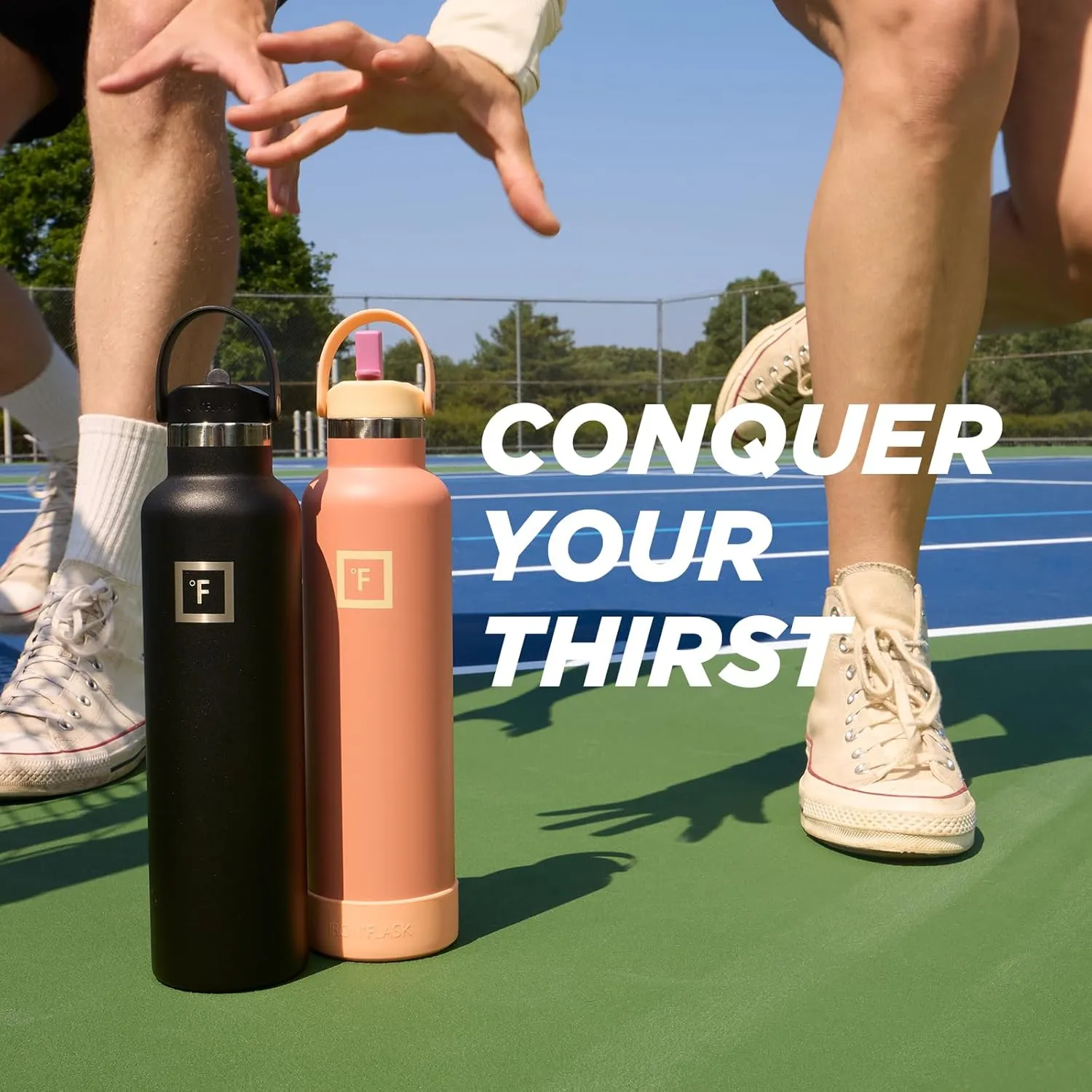 IRON °FLASK Camping & Hiking Hydration Canteens - Narrow Straw Lid & Boot - Leak Proof Vacuum Insulated Stainless Steel - Hot & Cold Double Walled Sports Water Bottle - Desert Oasis, 24 Oz