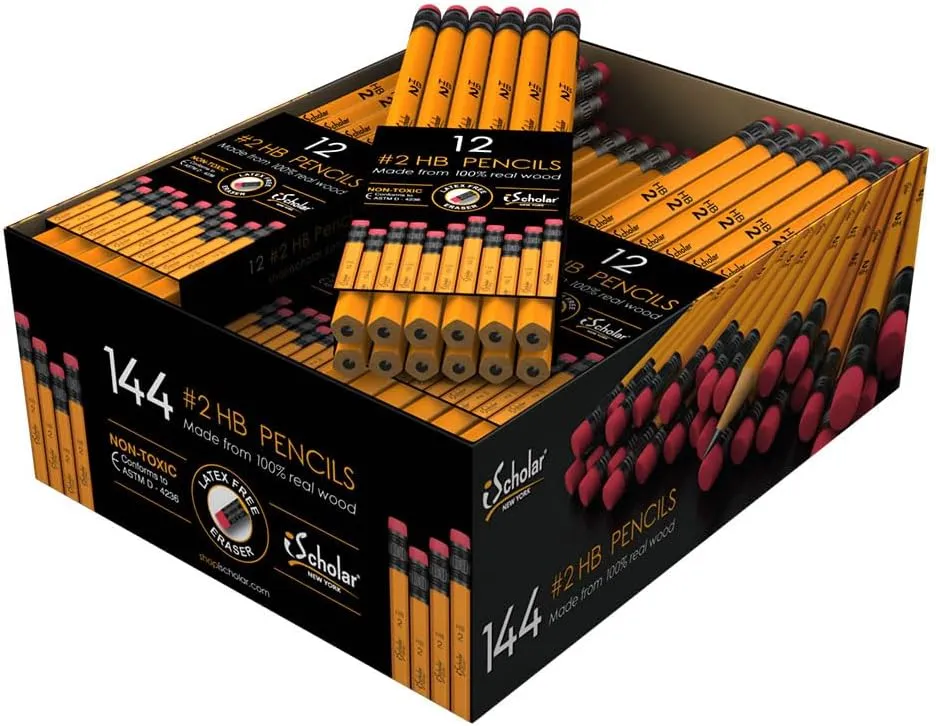 iScholar Gross Pack Pencils, #2, Yellow, Box of 144 (33144)