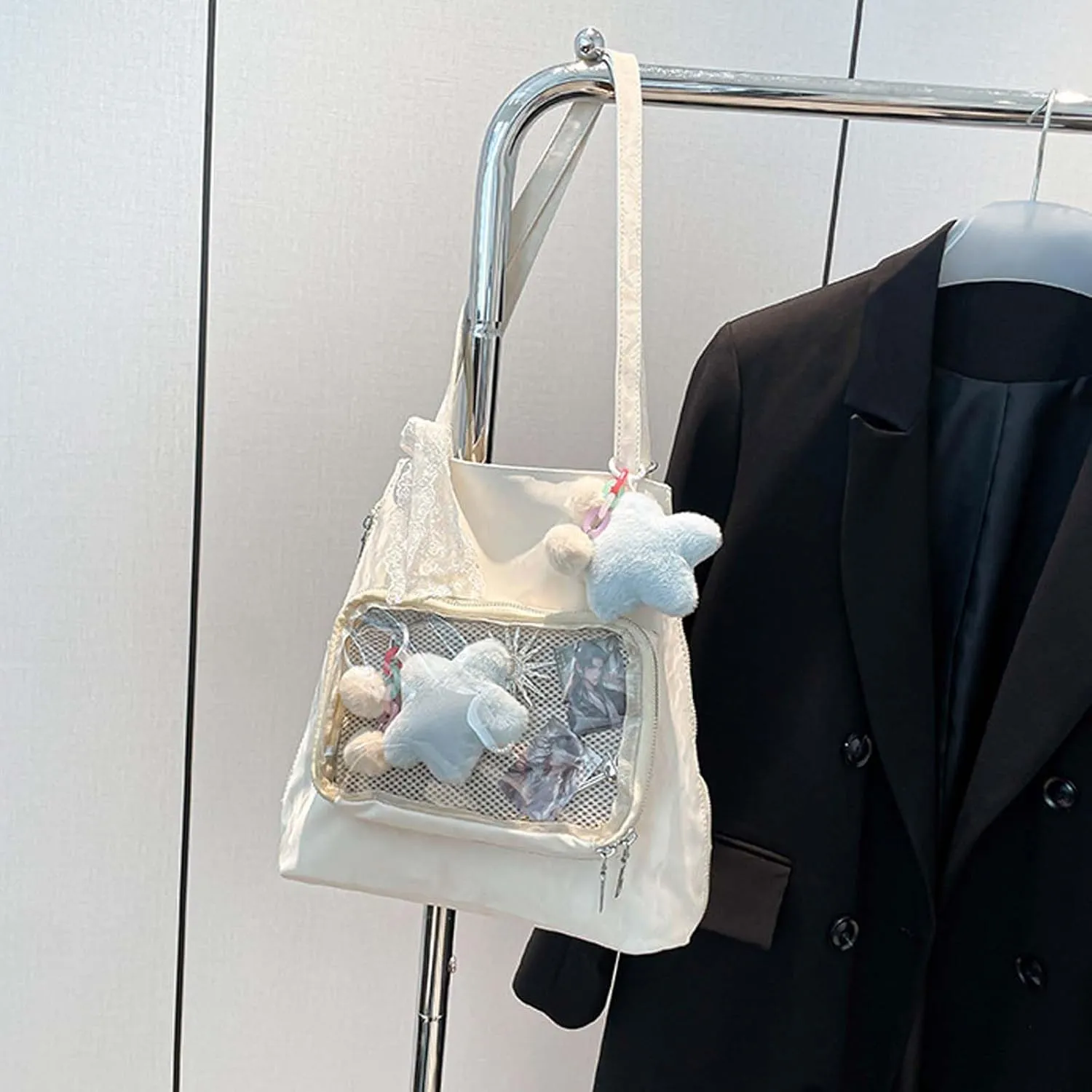 Itabag badge display bag with star pendant that can be carried on both shoulders, suitable for daily wear and fashion shows