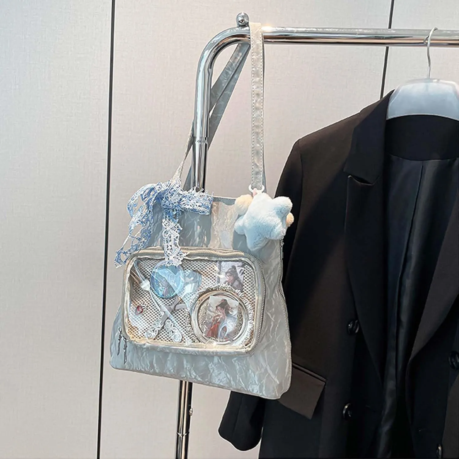 Itabag badge display bag with star pendant that can be carried on both shoulders, suitable for daily wear and fashion shows