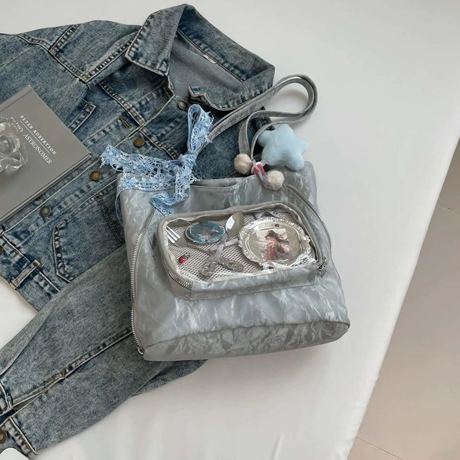 Itabag badge display bag with star pendant that can be carried on both shoulders, suitable for daily wear and fashion shows