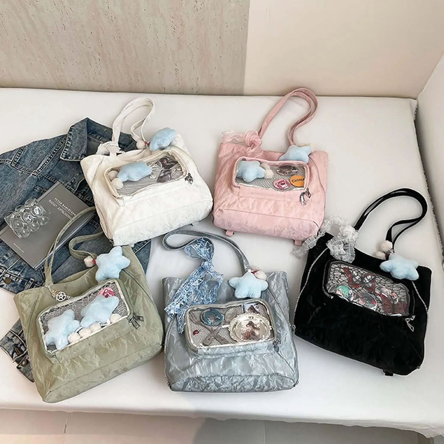 Itabag badge display bag with star pendant that can be carried on both shoulders, suitable for daily wear and fashion shows