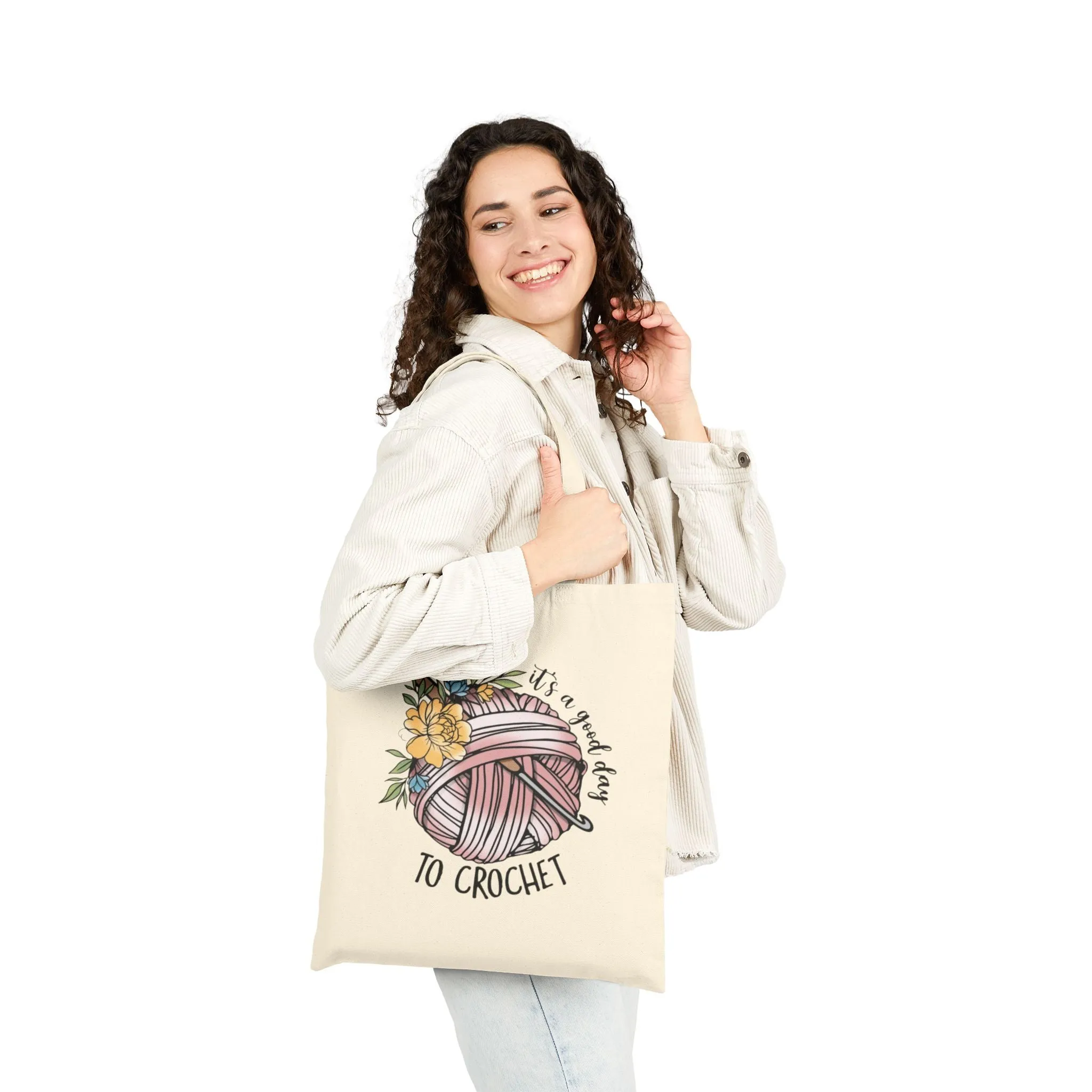 It's a Great Day to Crochet Cotton Canvas Tote Bag – Eco-Friendly Crafting Accessory