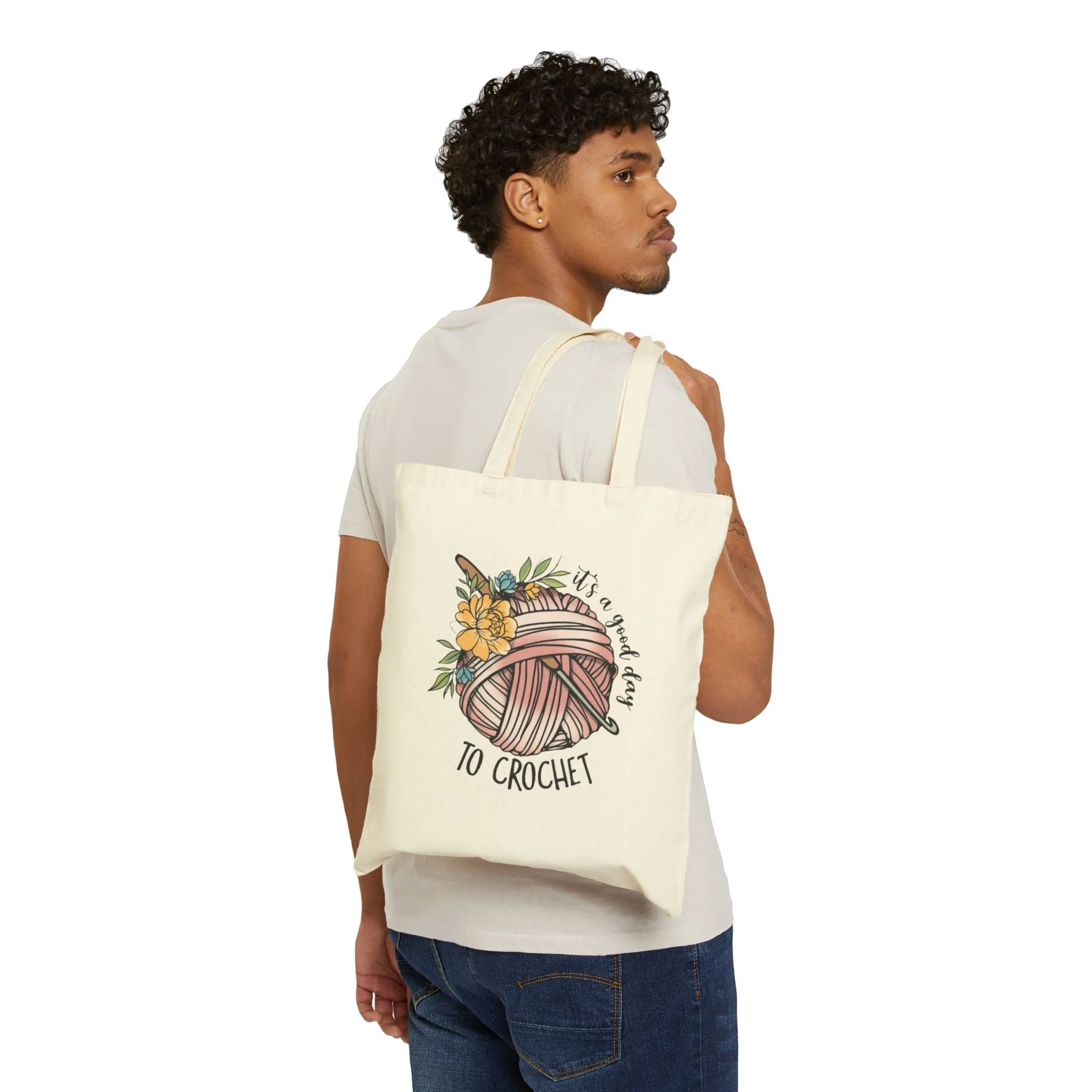 It's a Great Day to Crochet Cotton Canvas Tote Bag – Eco-Friendly Crafting Accessory