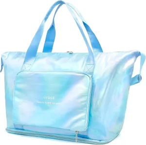 IwIeIaIrI Travel Sports Duffel Bags Gym Bag for Women Weekender Bags Carry On Duffel Bag with Shoe Compartment Weekender Overnight Bag with Wet Pocket Foldable Travel Tote Bag Blue