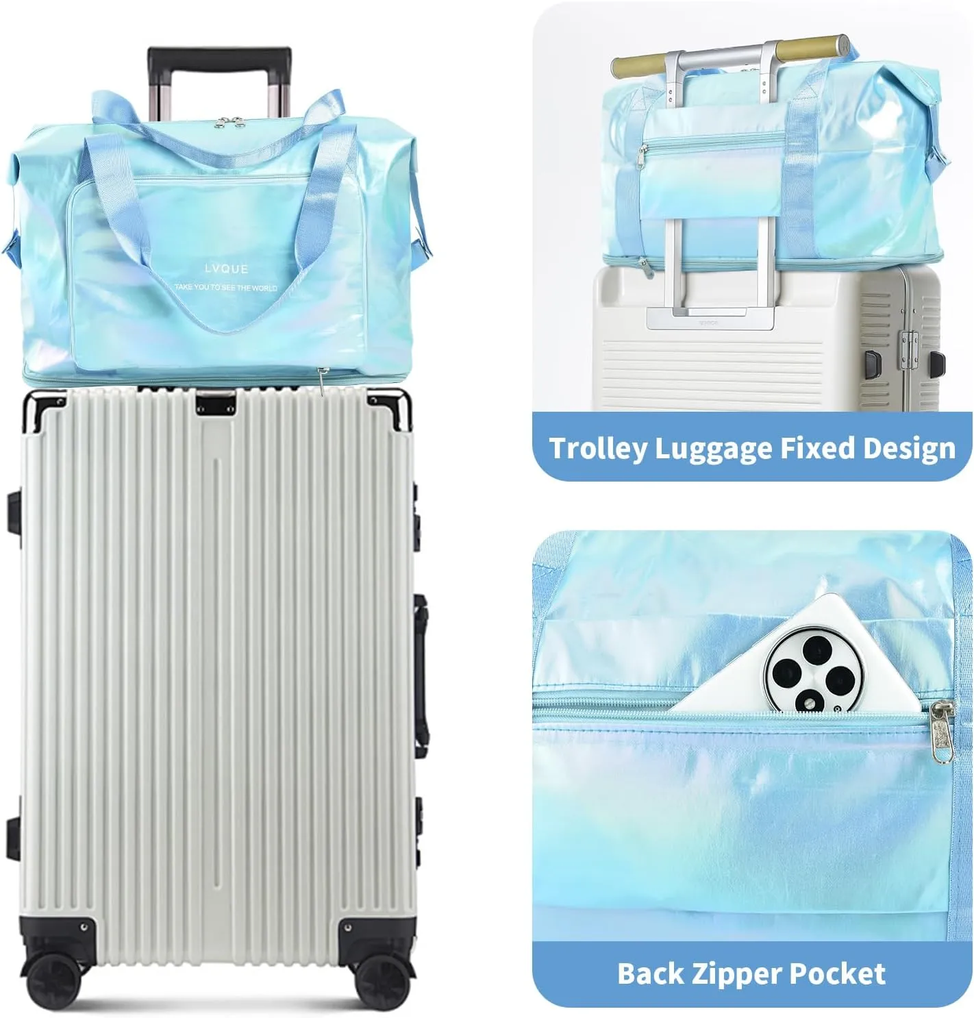 IwIeIaIrI Travel Sports Duffel Bags Gym Bag for Women Weekender Bags Carry On Duffel Bag with Shoe Compartment Weekender Overnight Bag with Wet Pocket Foldable Travel Tote Bag Blue