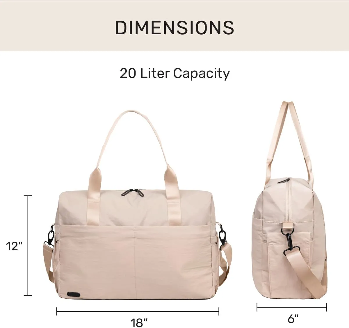 Jadyn Austin Carry-On Travel Duffel Bag for Women, 18” Weekender Bag with Laptop Sleeve, Durable Material, and Trolley Sleeve, Ideal for Work, Gym, and Overnight Trips (Natural)