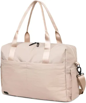 Jadyn Austin Carry-On Travel Duffel Bag for Women, 18” Weekender Bag with Laptop Sleeve, Durable Material, and Trolley Sleeve, Ideal for Work, Gym, and Overnight Trips (Natural)