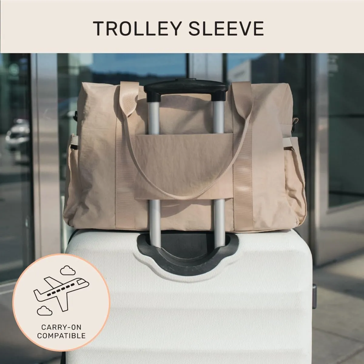 Jadyn Austin Carry-On Travel Duffel Bag for Women, 18” Weekender Bag with Laptop Sleeve, Durable Material, and Trolley Sleeve, Ideal for Work, Gym, and Overnight Trips (Natural)