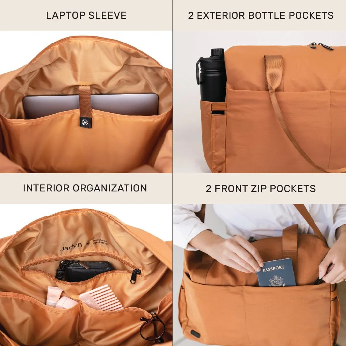 Jadyn Austin Carry-On Travel Duffel Bag for Women, 18” Weekender Bag with Laptop Sleeve, Durable Material, and Trolley Sleeve, Ideal for Work, Gym, and Overnight Trips (Terracotta)
