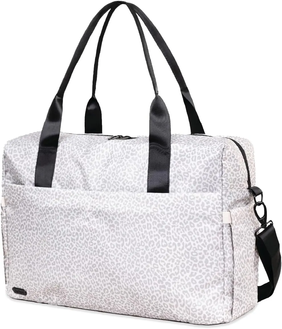 Jadyn Carry-On Travel Duffel Bag for Women, 18” Weekender Bag with Laptop Compartment and Trolley Sleeve, Ideal for Work, Gym, and Overnight Trips (Desert Leopard)
