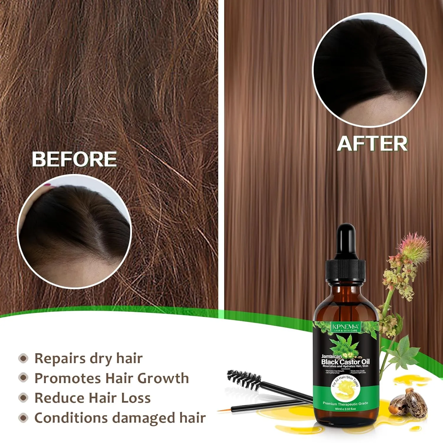 Jamaican Black Castor Oil for Hair Growth, 2 Packs Multipurpose Cold Pressed 100% Natural Castor Oil for Hair and Skin Care