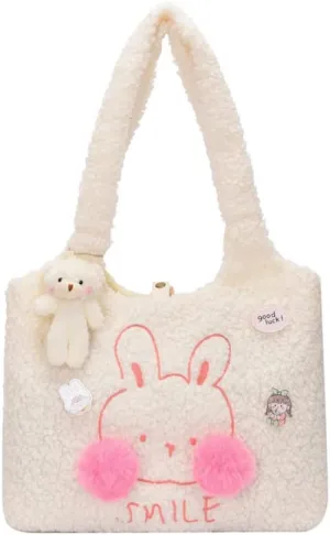JHTPSLR Kawaii Tote Bag with Accessories Aesthetic Lamb Like Tote Purse Kawaii Shoulder Bag Cute Kawaii Handbag for Women