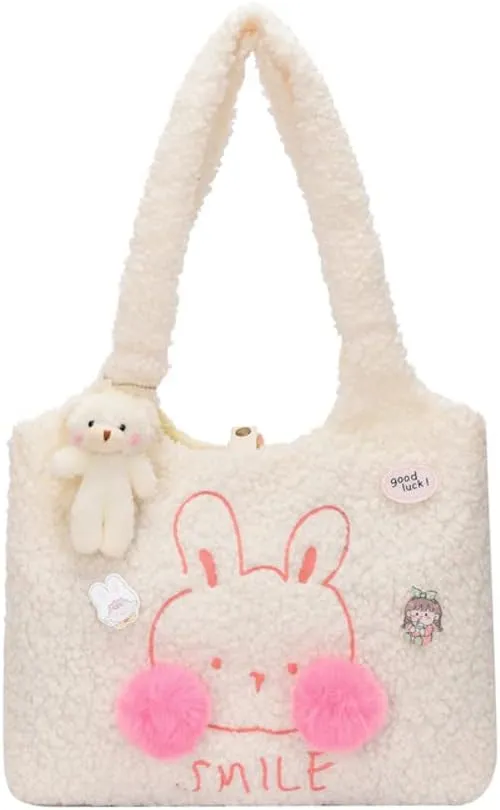 JHTPSLR Kawaii Tote Bag with Accessories Aesthetic Lamb Like Tote Purse Kawaii Shoulder Bag Cute Kawaii Handbag for Women